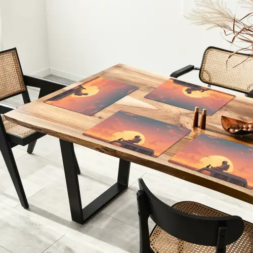 Busje - Kat - Zonsondergang - Oranje Placemat vinyl groot -zzsfeer4_Kitchenyeah-website
