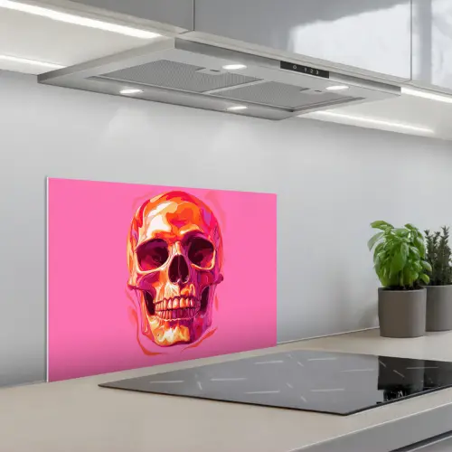 Felroze - Tanden - Schedel keuken achterwand spatscherm klein -3d_schuin