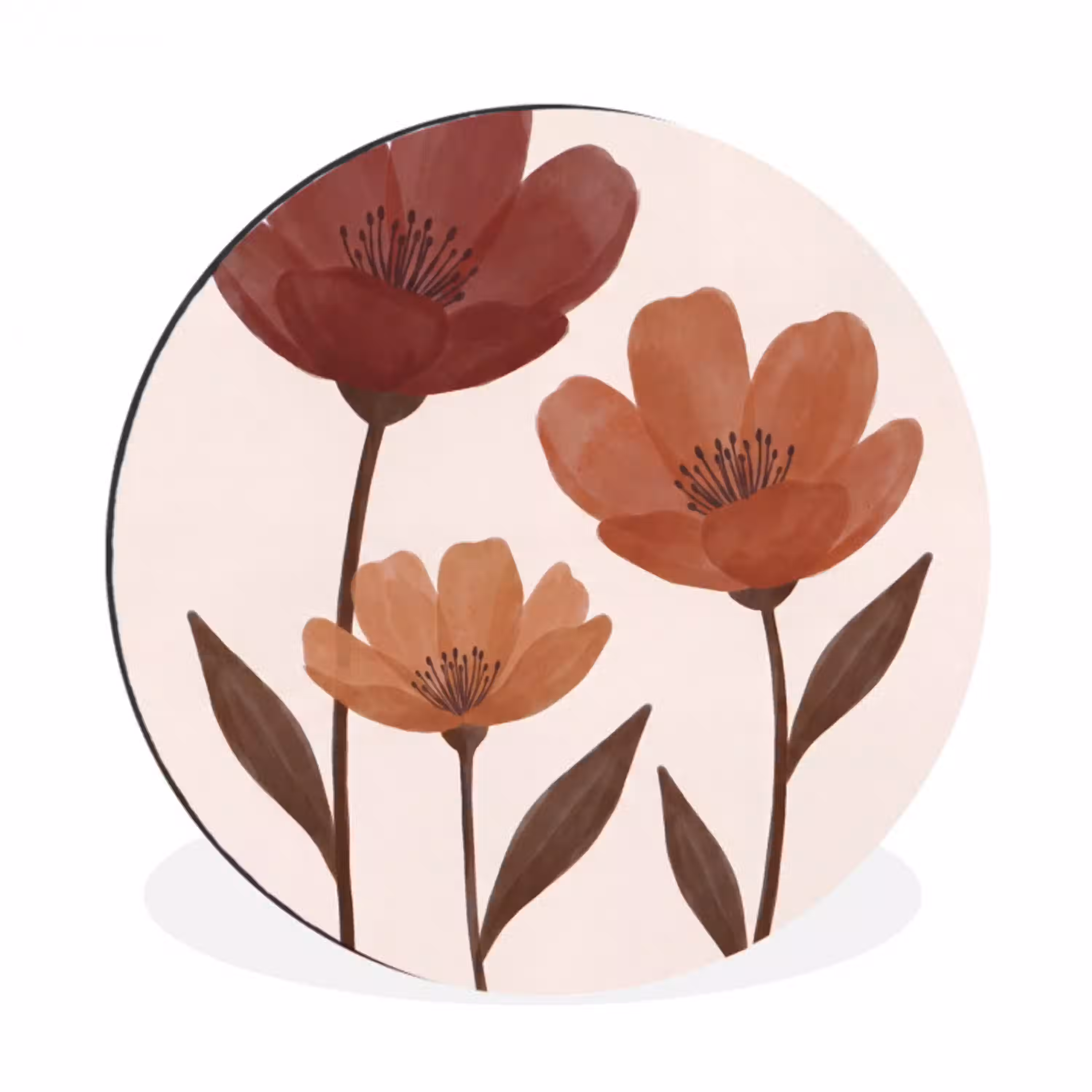 Bloemen - Abstract - Modern - Bruin - Decoratief Wandcirkel aluminium klein -3d