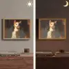 Kat - Geschilderd - Artistiek - Wit Light Box met batterij (Wandlamp) middel -sfeer3