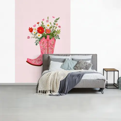 Cowboylaarzen - Roze - Boeket - Bloemen fotobehang vinyl groot -slaapkamer