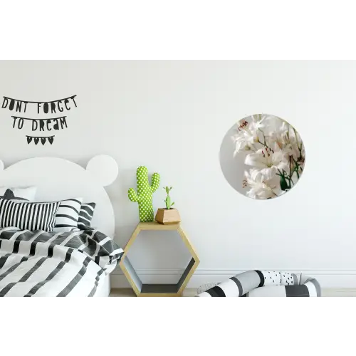 Lelies - Boekte - Wit - Meeldraden Wandcirkel aluminium klein -kinderkamer