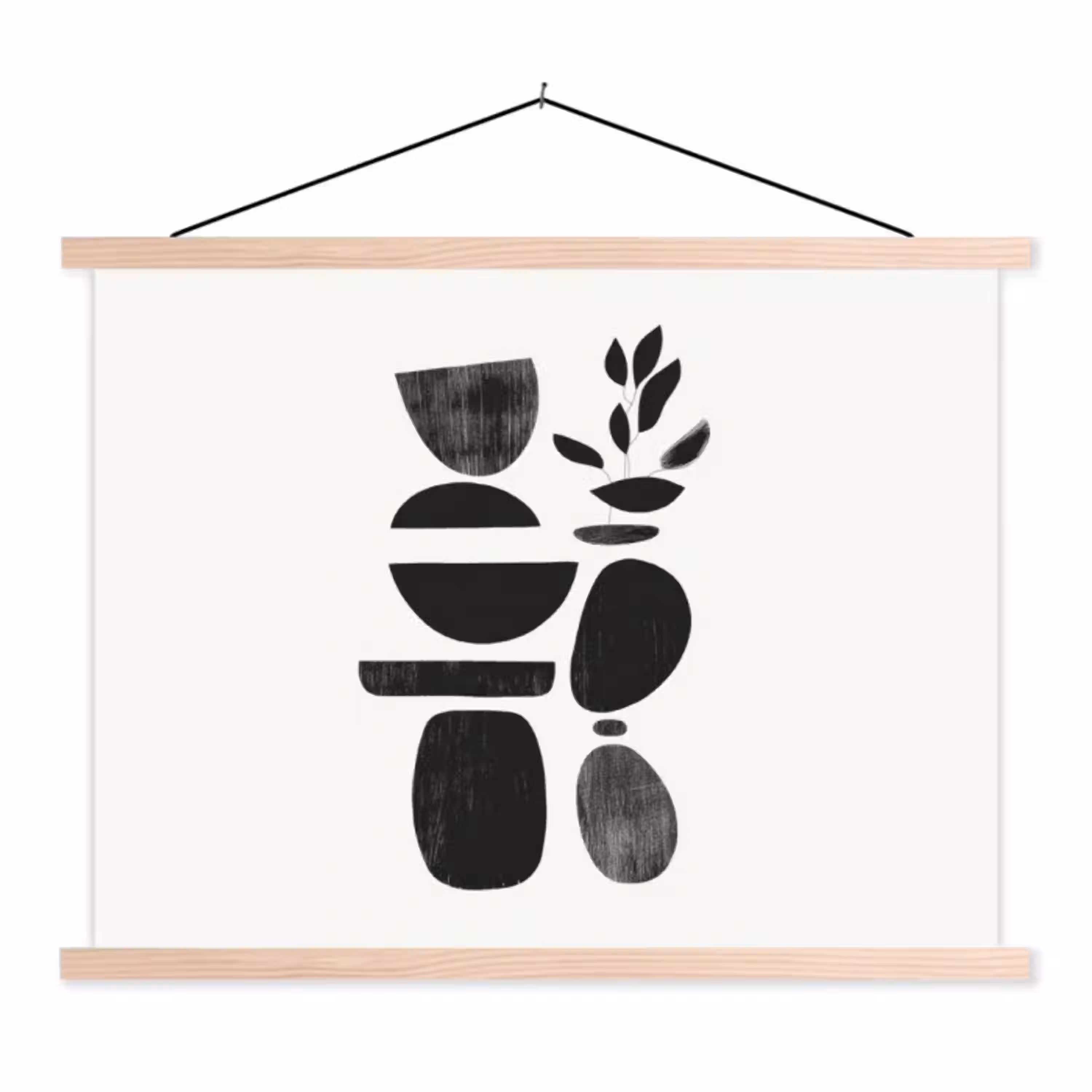 Japandi - Zwart - Abstract textielposter latten blank klein -3d