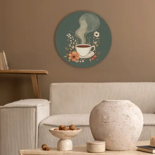 Kop - Bloemen - Groen - Koffie Akoestische PET Vilt - Rond klein -sfeer1