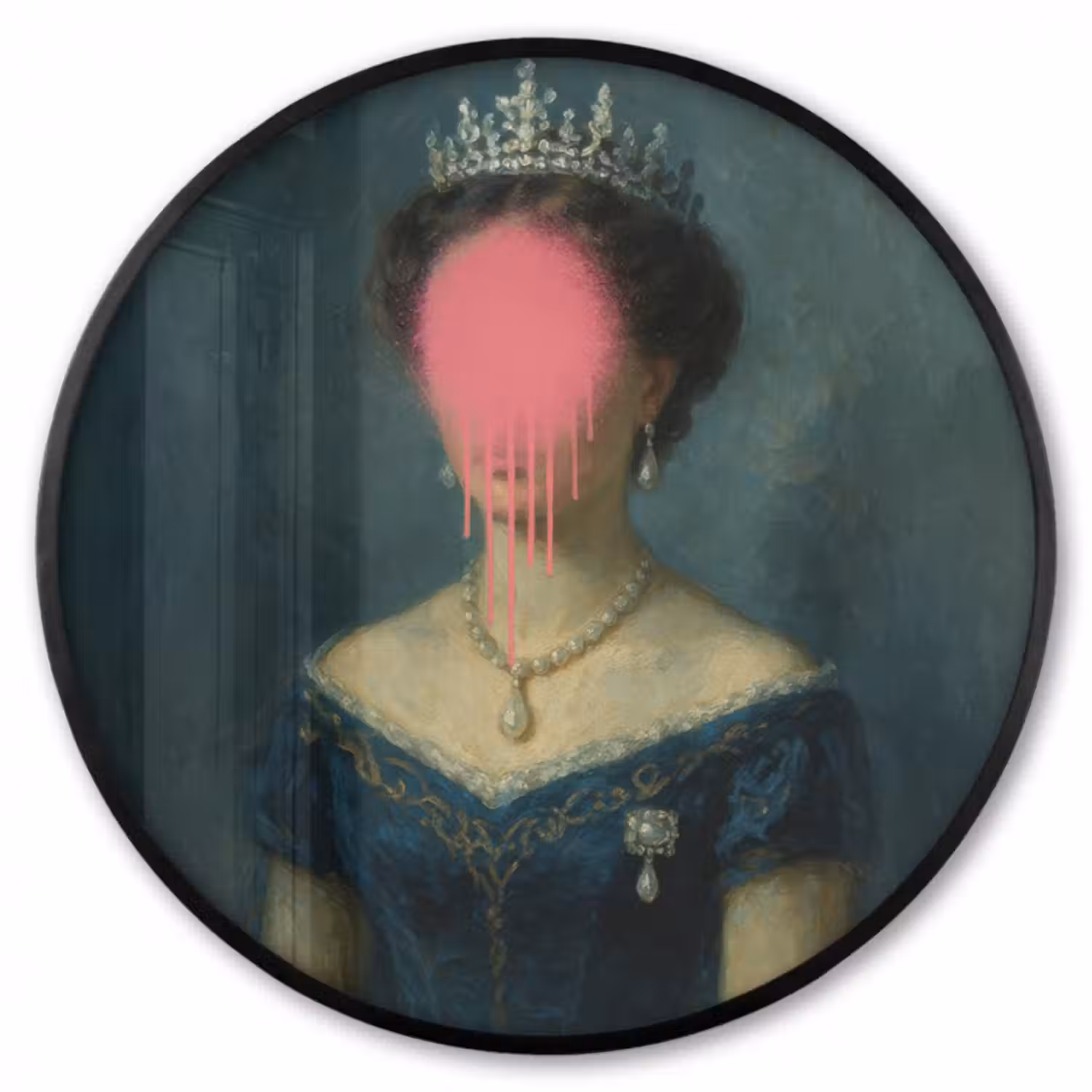 Poster im Rahmen Rund - Krone - Rosa tropfende Farbe - Porträt
