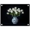 Wit - Bloemen - Tulpen - Vaas tuinposter los doek klein -3d