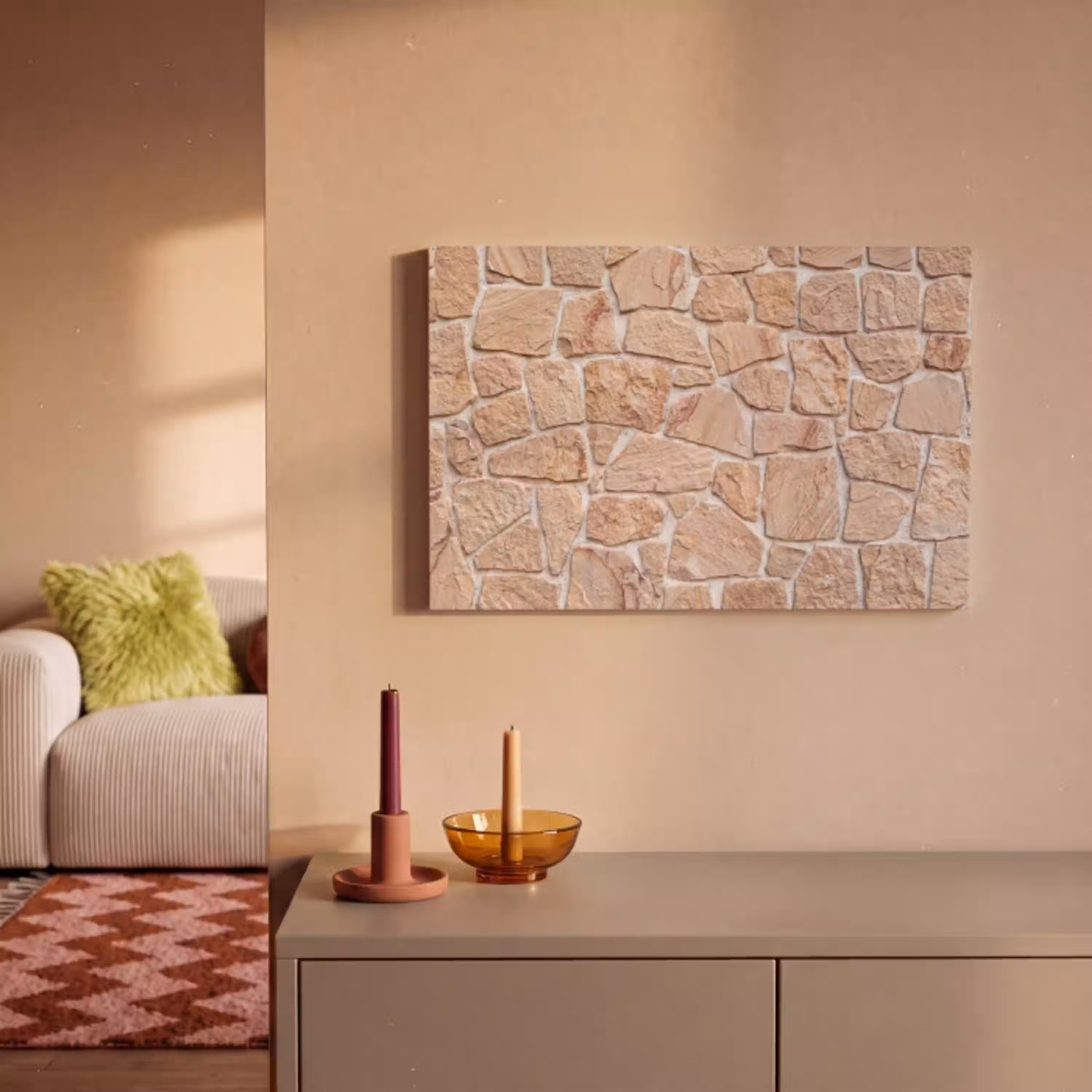 Muur - Steen - Patroon - Rustiek - Beige canvas 2cm klein -sfeer1