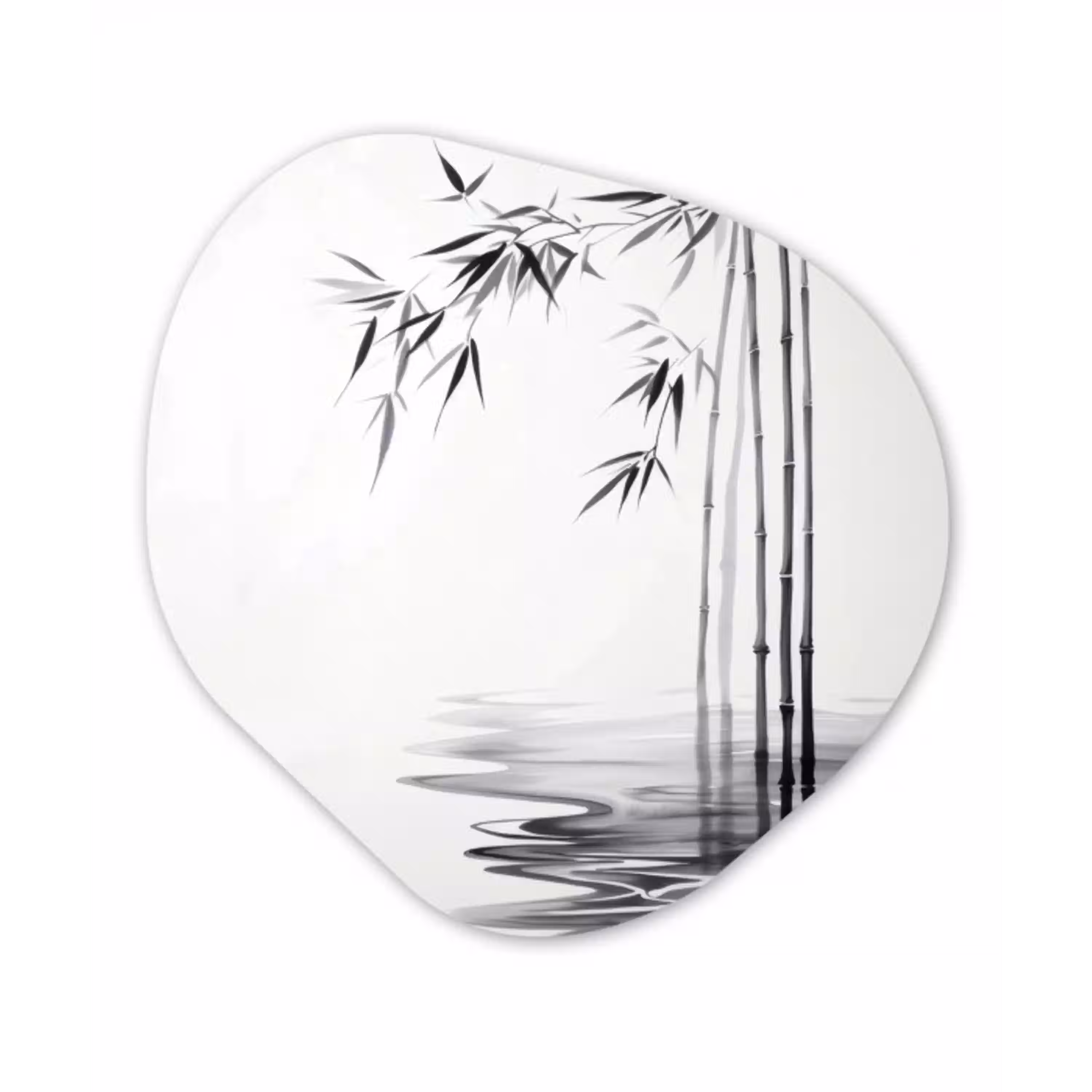Bamboestammen - Water - Minimalistisch - Wit Wandcirkel Organisch Plexiglas middel -3d