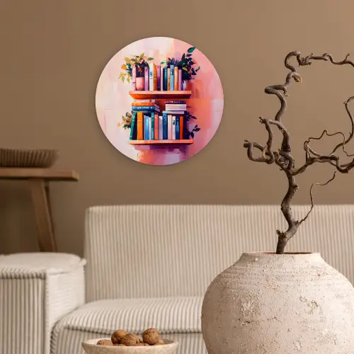 Planken - Boeken - Bladeren Wandcirkel kunststof plaat 5mm dik klein -sfeer1
