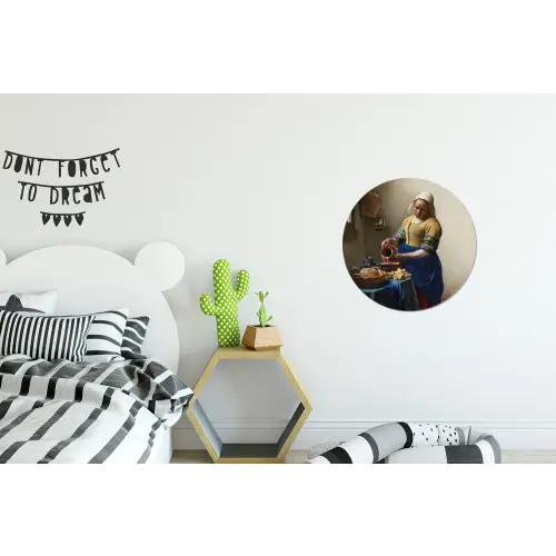 Het melkmeisje - Schilderij van Johannes Vermeer Wandcirkel aluminium klein -kinderkamer