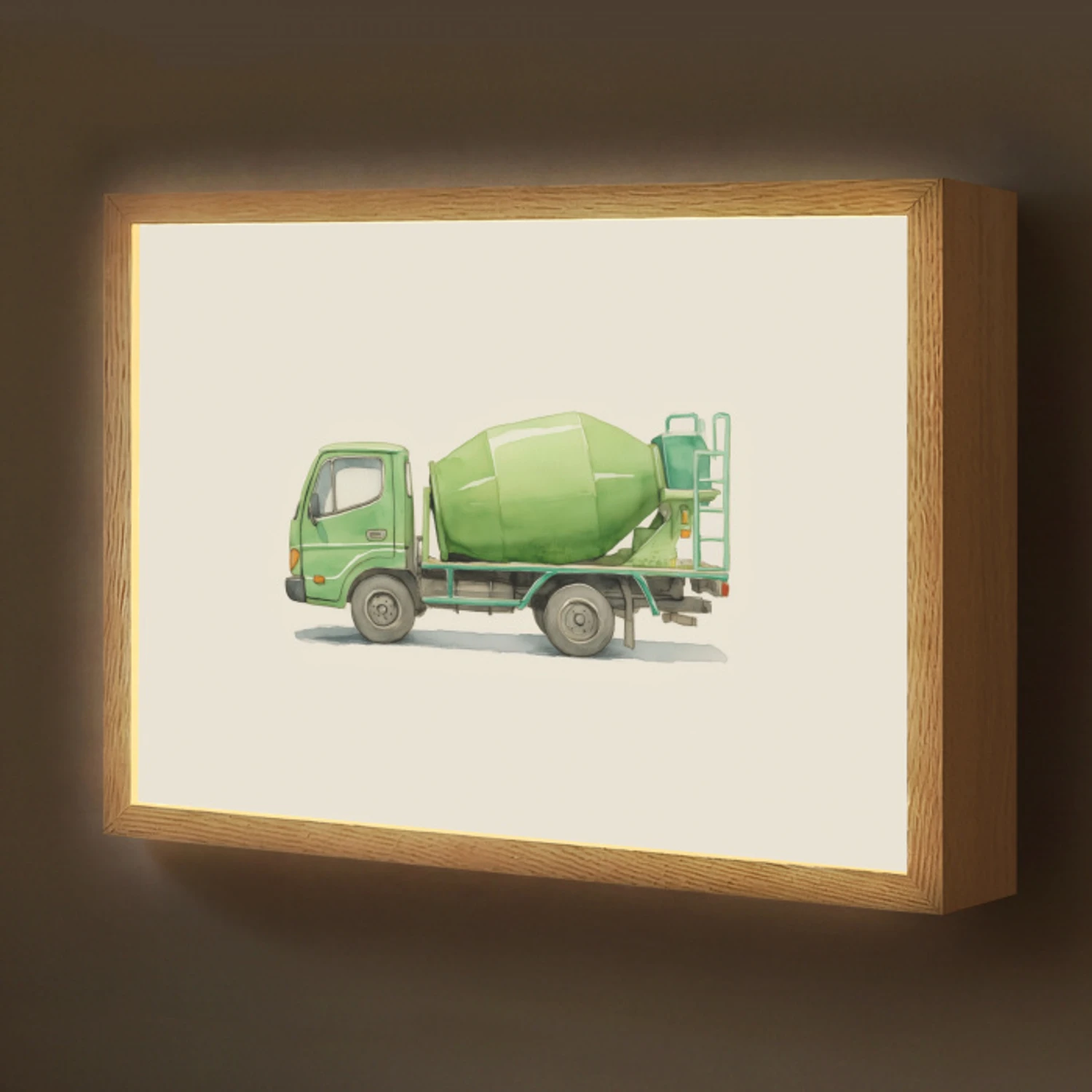 Betonwagen - Illustratie - Groen - Minimalistisch Light Box met batterij (Wandlamp kind) middel -z3d_website