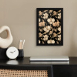 Orchideeën - Lijntekening - Patroon - Beige - Zwart fotolijst zwart zonder passe partout klein 224 -sfeer1