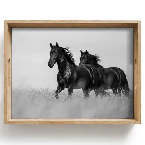 Paarden - Gras - Zwart - Wit Dienblad Rechthoek middel -z3d_shopping