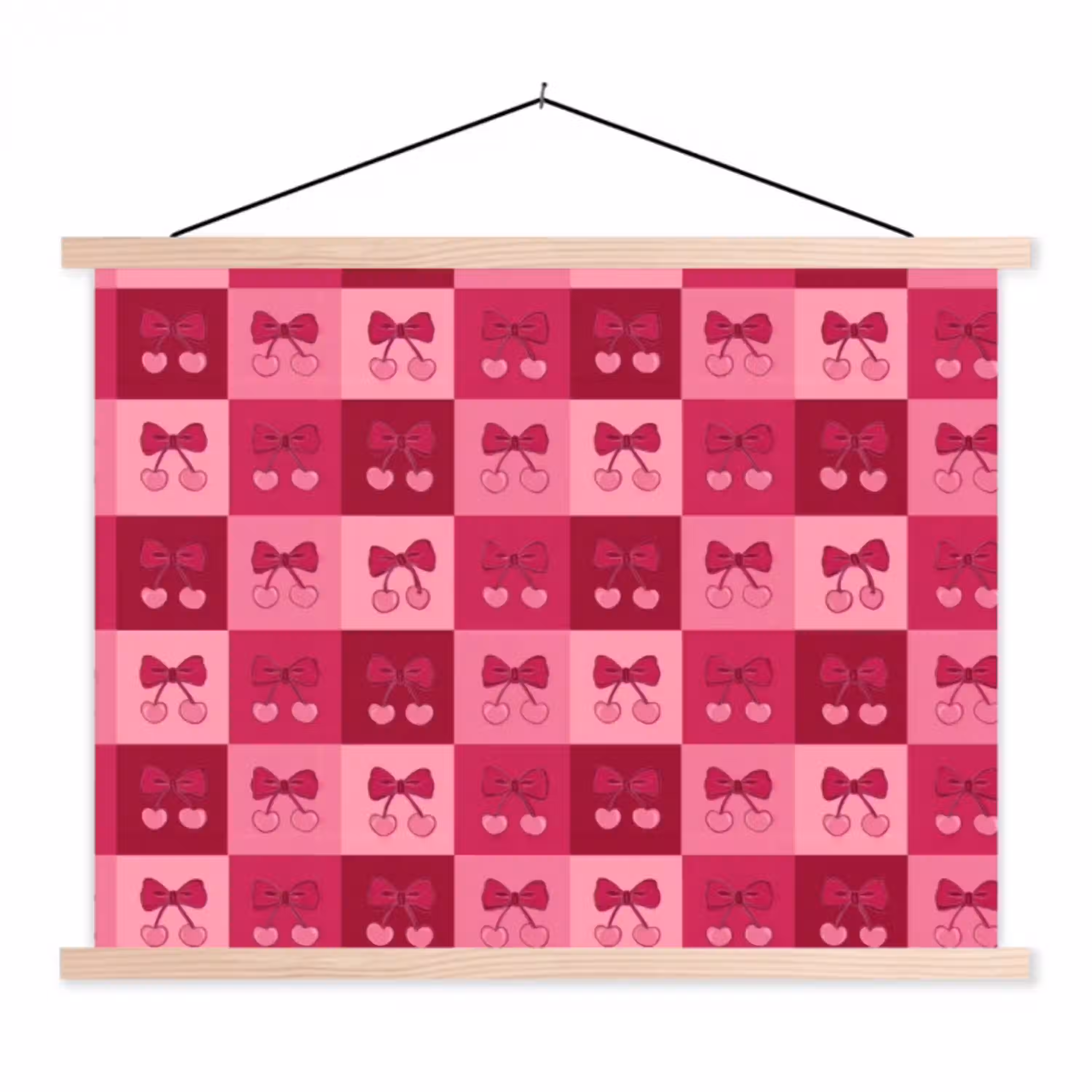 Kersen - Strikjes - Speels - Roze - Bordeaux textielposter latten blank klein 122 -3d
