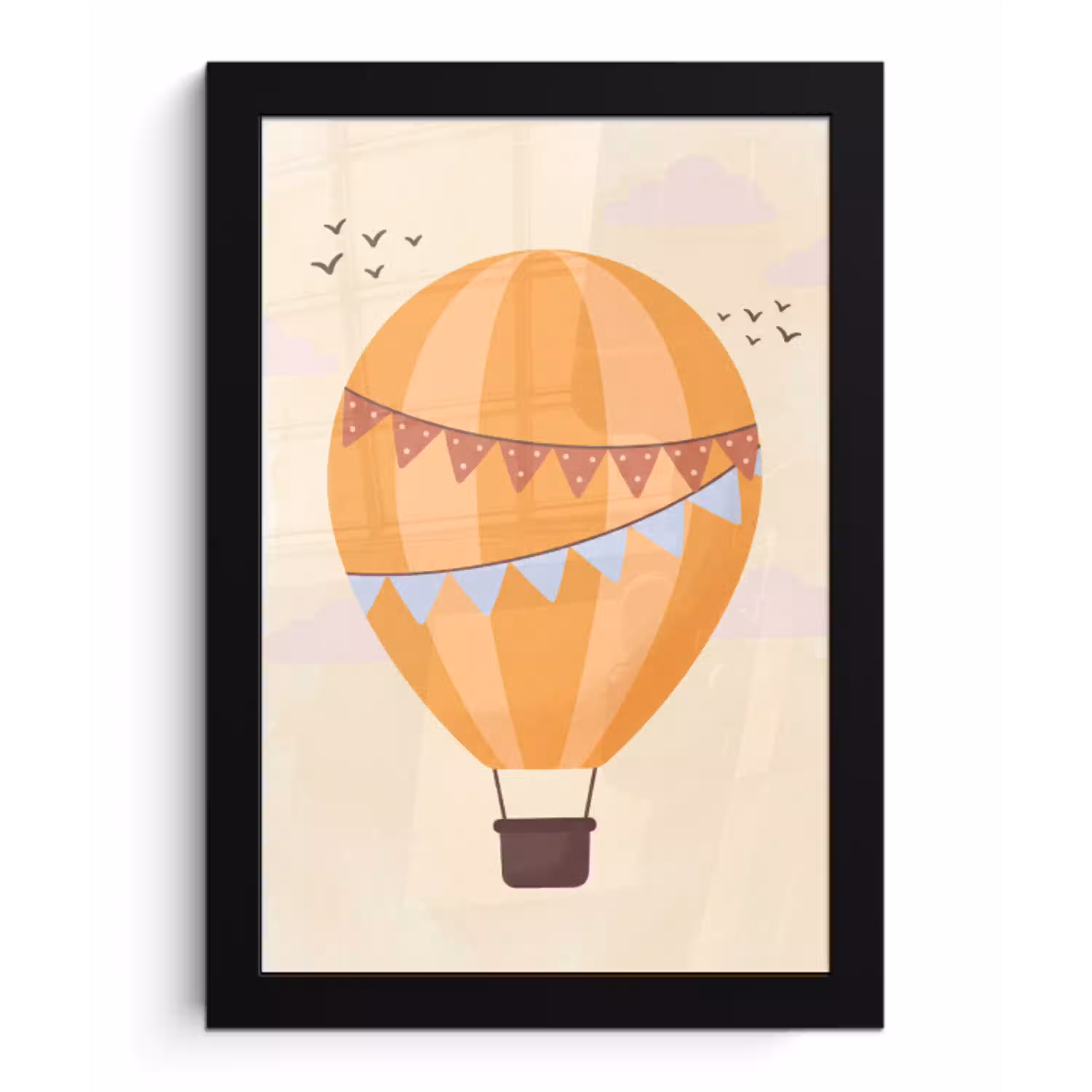 Luchtballon - Slingers - Avontuur - Illustratie - Oranje fotolijst zwart zonder passe partout klein -3d