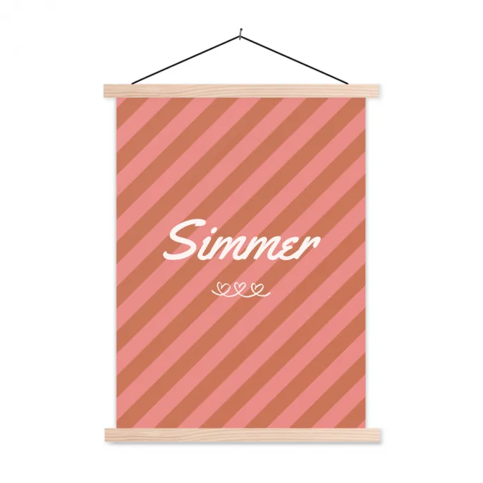 Simmer - Hartjes - Strepen - Roze textielposter latten blank klein -3d