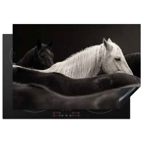 Paarden - Zwart - Wit - Kudde Inductie beschermer vinyl 3mm klein -3d
