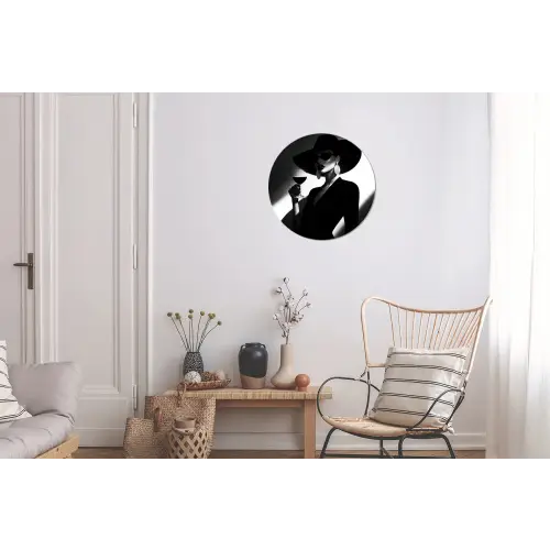 Vrouw - Wijn - Chic Wandcirkel aluminium klein -woonkamer