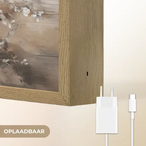 Amandelbloesem - Kunst - Van Gogh - Beige - Abstract Light Box met batterij (Wandlamp) middel -USP_websiteoplaadbaarNL