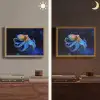 Octopus - Stippen - Blauw - Zee Light Box met batterij (Wandlamp) middel -sfeer3