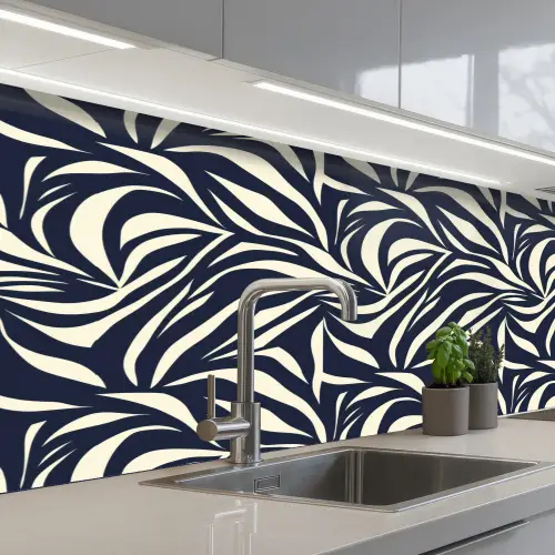 Bladvormen - Blauw - Patroon - Wit keuken achterwand 2 middel 871 -3d_schuin