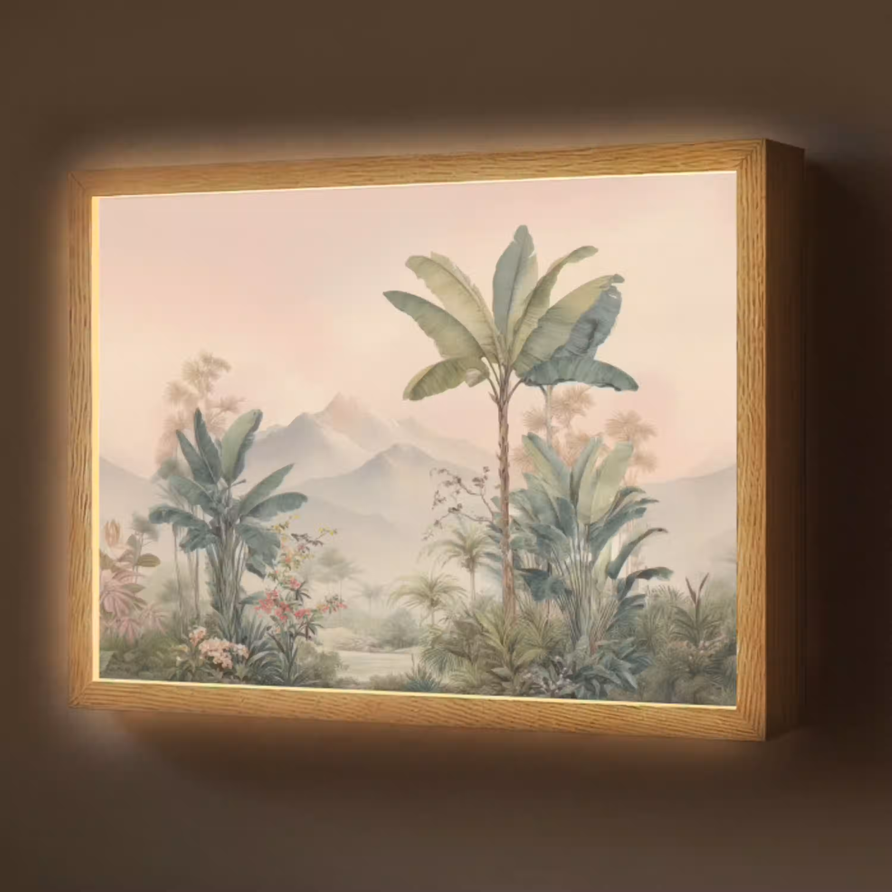 Tropisch landschap - palmbomen - Bloemen - Roze lucht Light Box met batterij (Wandlamp) middel -z3d_website