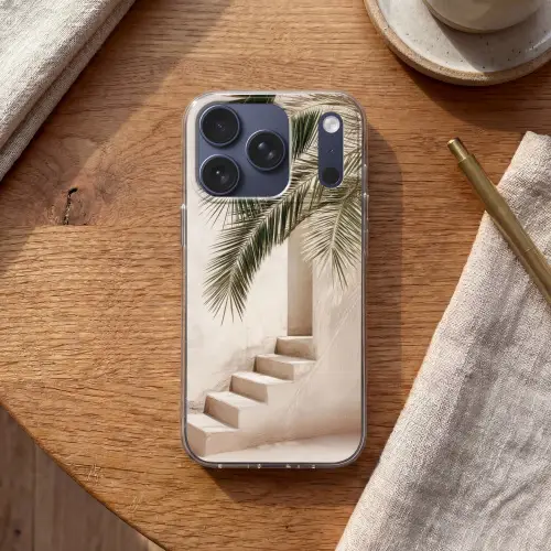 Palmboom - Schaduw - Trap - Beige Telefoonhoesje iPhone 17 Pro klein -sfeer1