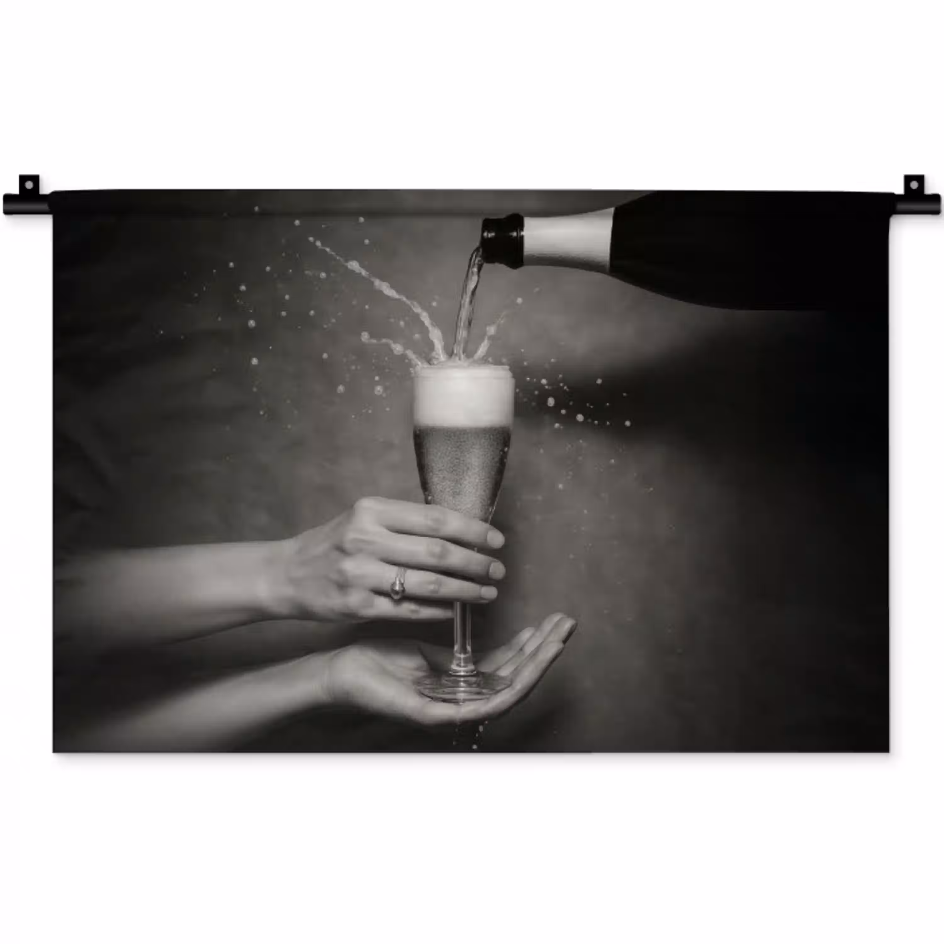 Champagnefles - Glas - Minimalistisch - Spetters Wandkleed katoen klein -zz3d