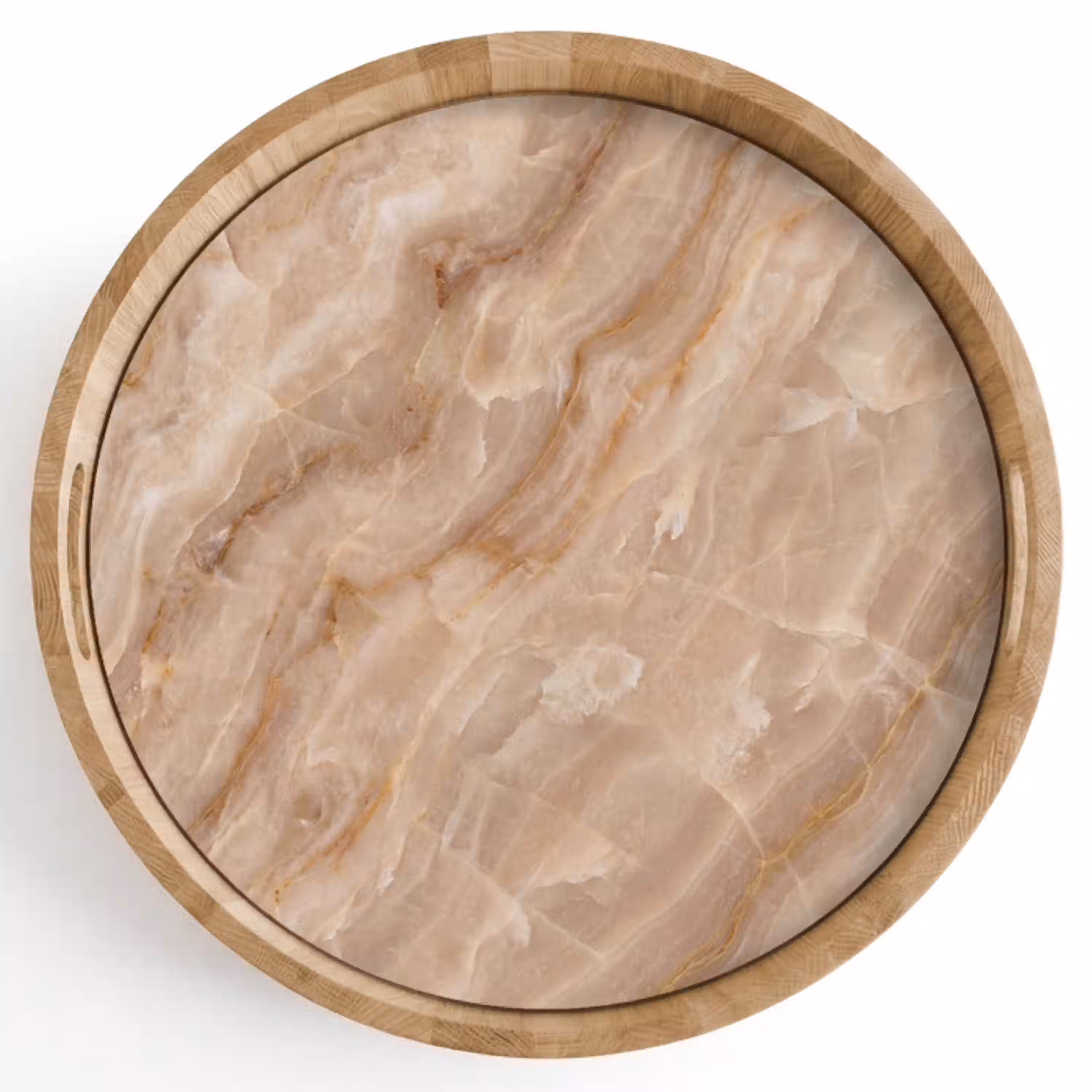 Steen - Ader - Natuur - Modern - Beige Dienblad Rond middel -z3d_shopping