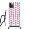 Lippen - Patroon - Roze - Wit Hoesje iPhone 12 Pro met koord klein -3d