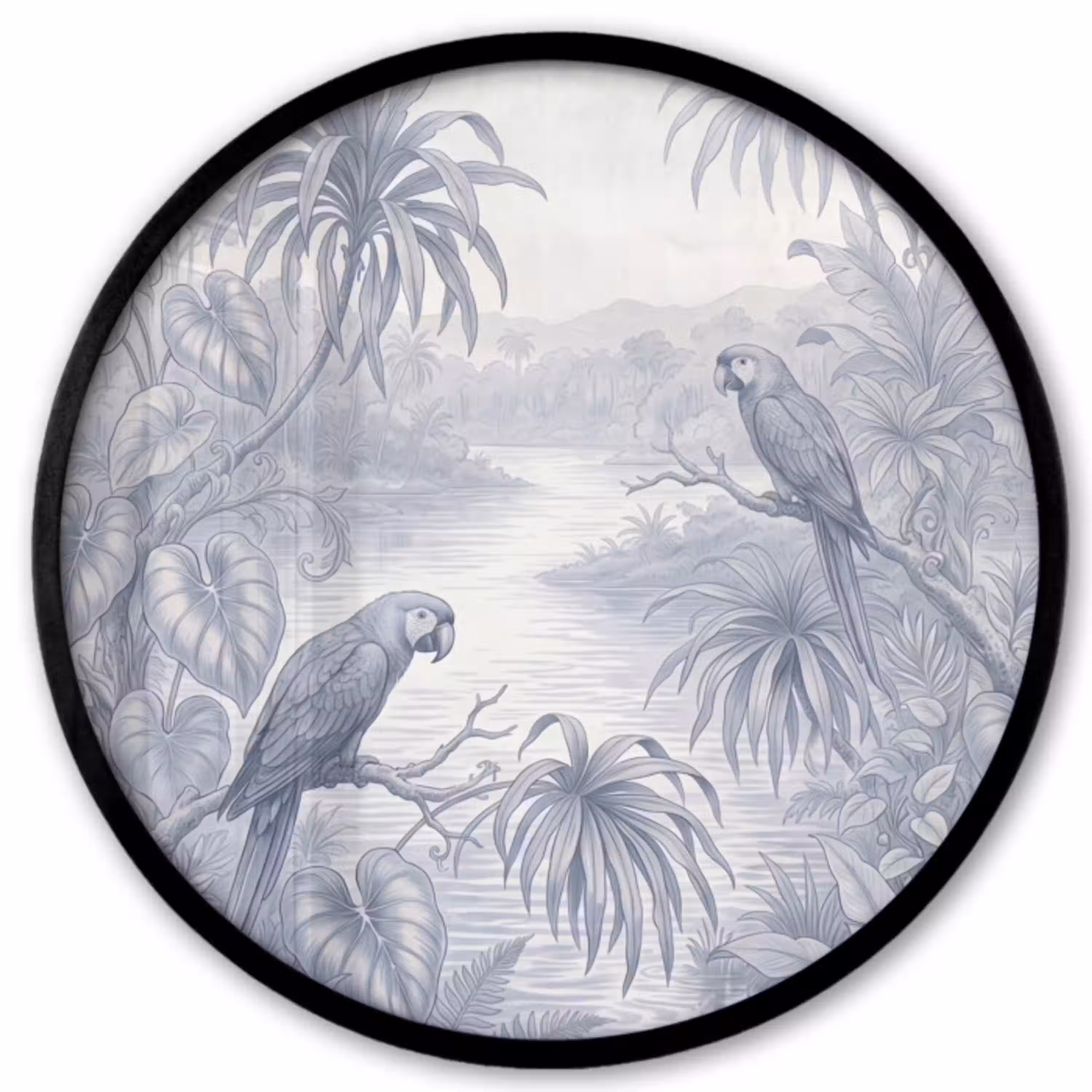 Vogel - Rivier - Tropisch - Illustratie - Blauw Fotolijst rond zonder passe partout klein -3d