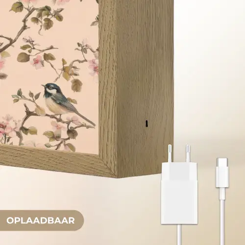 Bloesem - Koolmees - Roze Light Box met batterij (Wandlamp) middel 907 -USP_websiteoplaadbaarNL