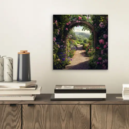 Doorkijk - Landschap - Bloemen - Rozenboog - Natuur aluminium wit klein -sfeer1