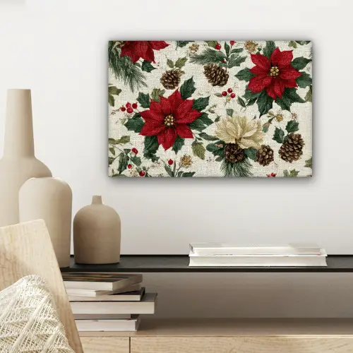 Feestelijk - Textielpatroon - Kerstbloemen - Kleurrijk canvas 2cm klein -sfeer6