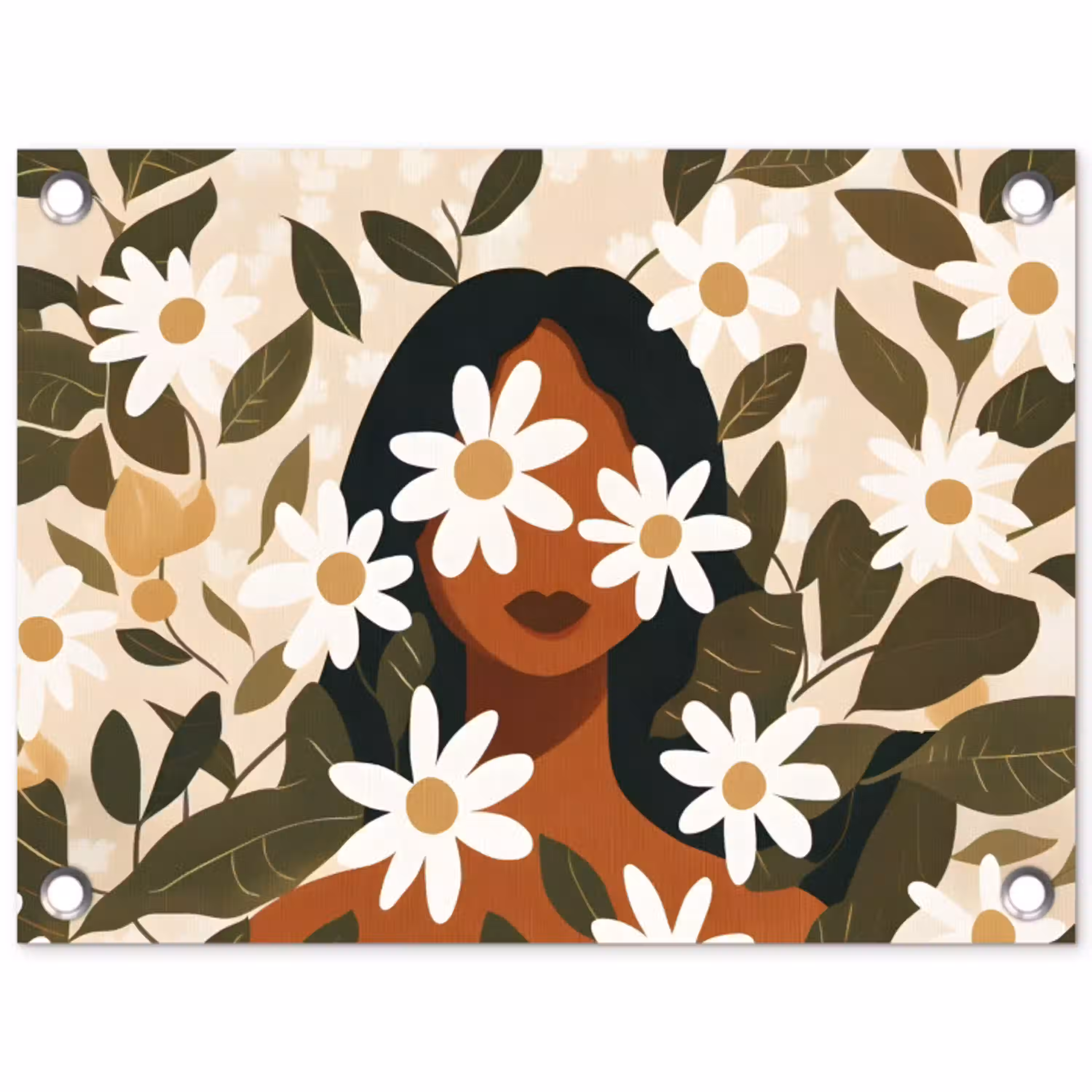 Illustratie - Vrouw - Madeliefjes - Wit tuinposter los doek klein -3d