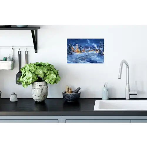 Winteravond - Kerstdorp - Donker Muursticker klein -keuken