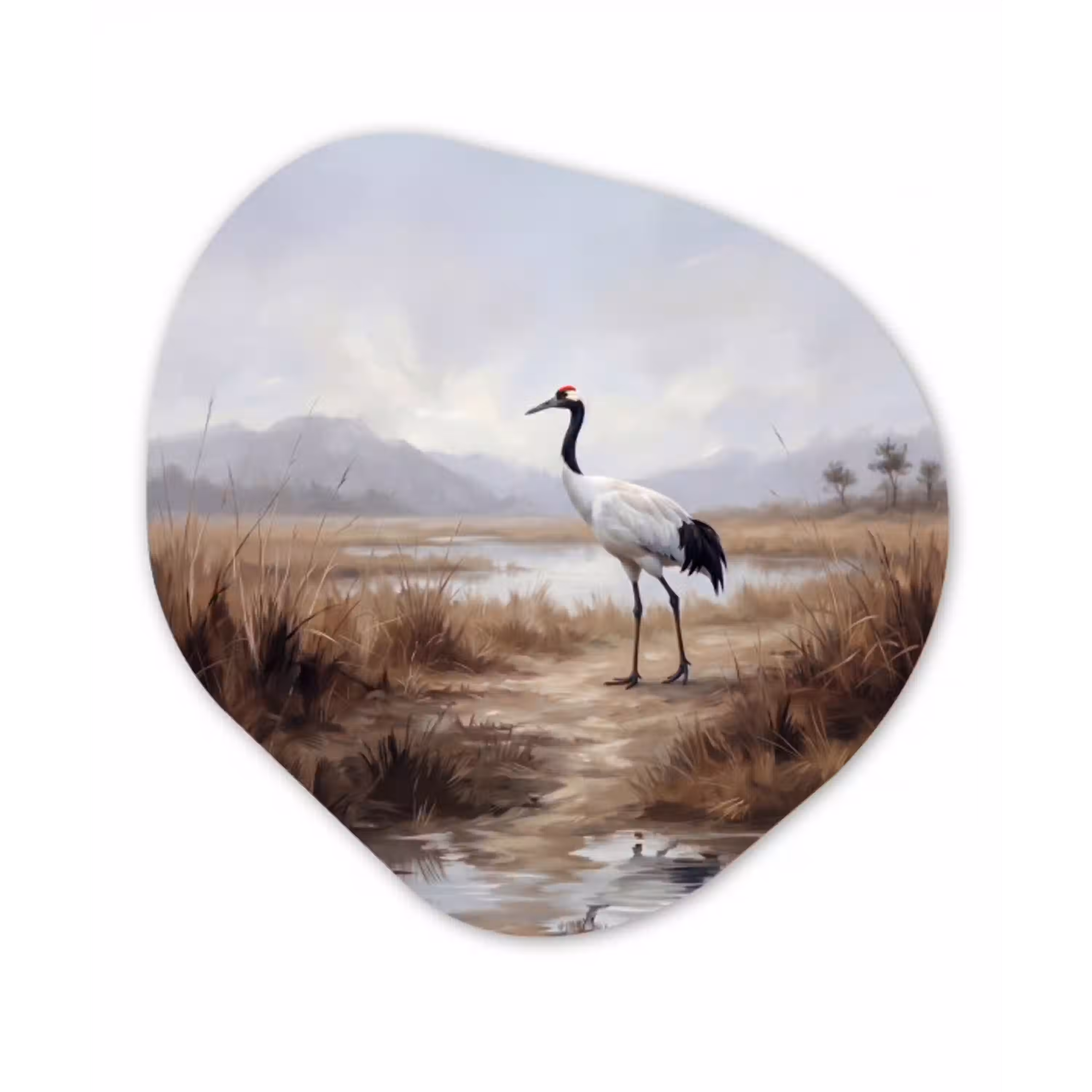 Kraanvogel - Natuur - Realistisch Wandcirkel Organisch Aluminium middel -3d
