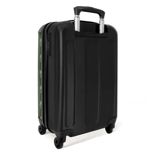 Patronen - Kleine palmbomen op donker olijfgroen NBS - Handbagage koffer - Kinderen Unisex middel -achterkant