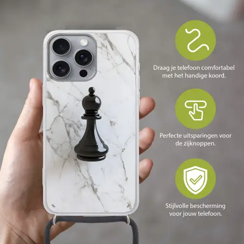 Schaakstuk - Loper - Zwart - Marmer Hoesje iPhone 16 Pro Max met koord klein -sfeer2_NL
