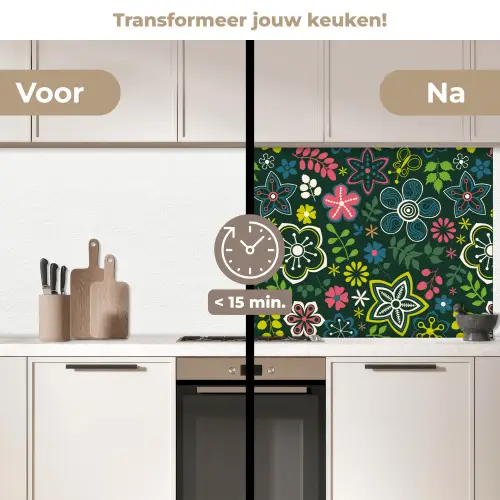 Bladeren - Patronen - Bloemen keuken achterwand 2 middel 871 -voor-na2_NL