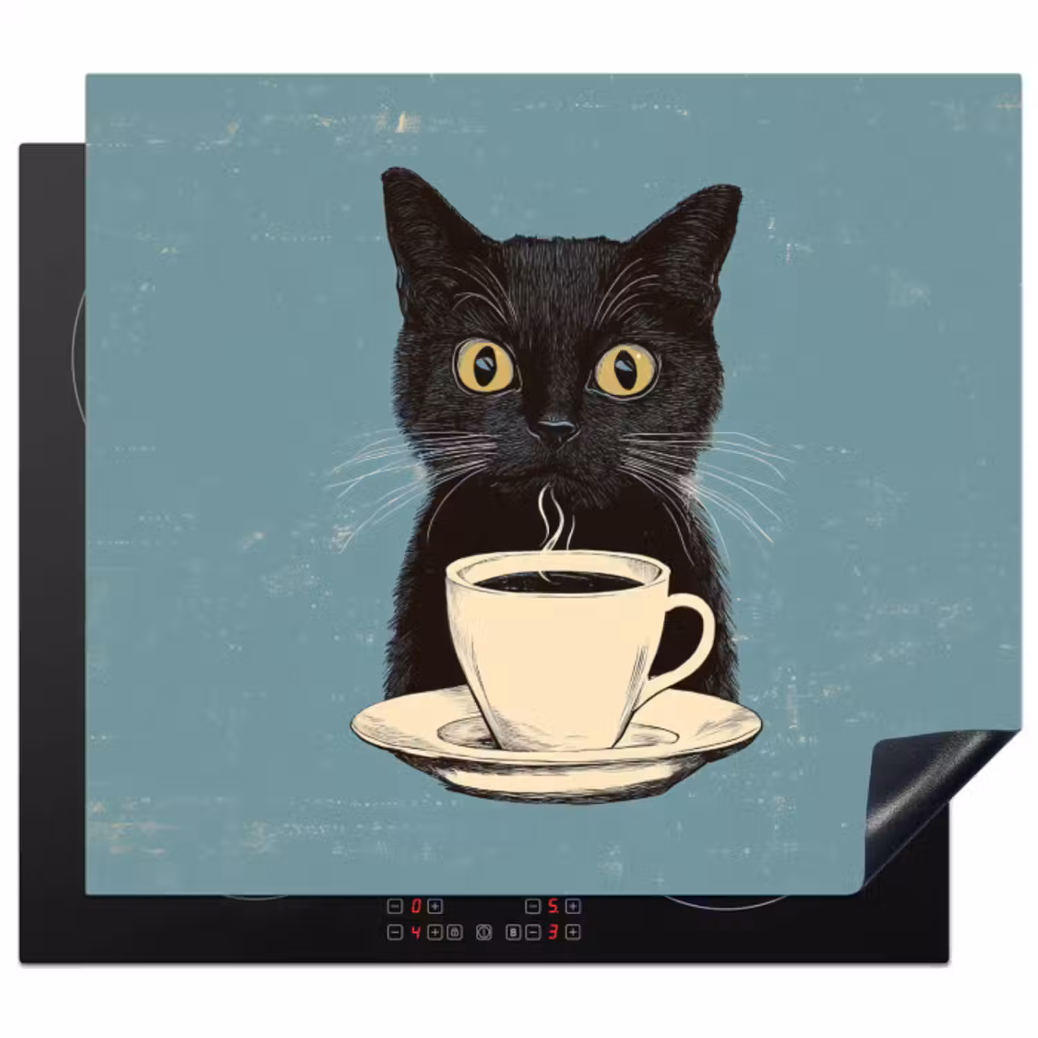 Inductie beschermer - Kat - Zwart - Koffie - Minimalistisch