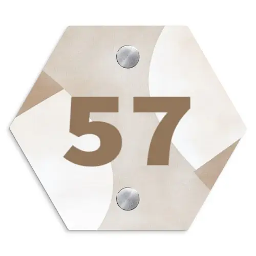 Abstract beige - Traditioneel Naambord Hexagon klein -3d