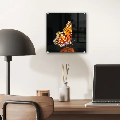 Vlinder - Bloemen - Insect - Portret - Zwart - Oranje plexiglas 5mm klein -sfeer6