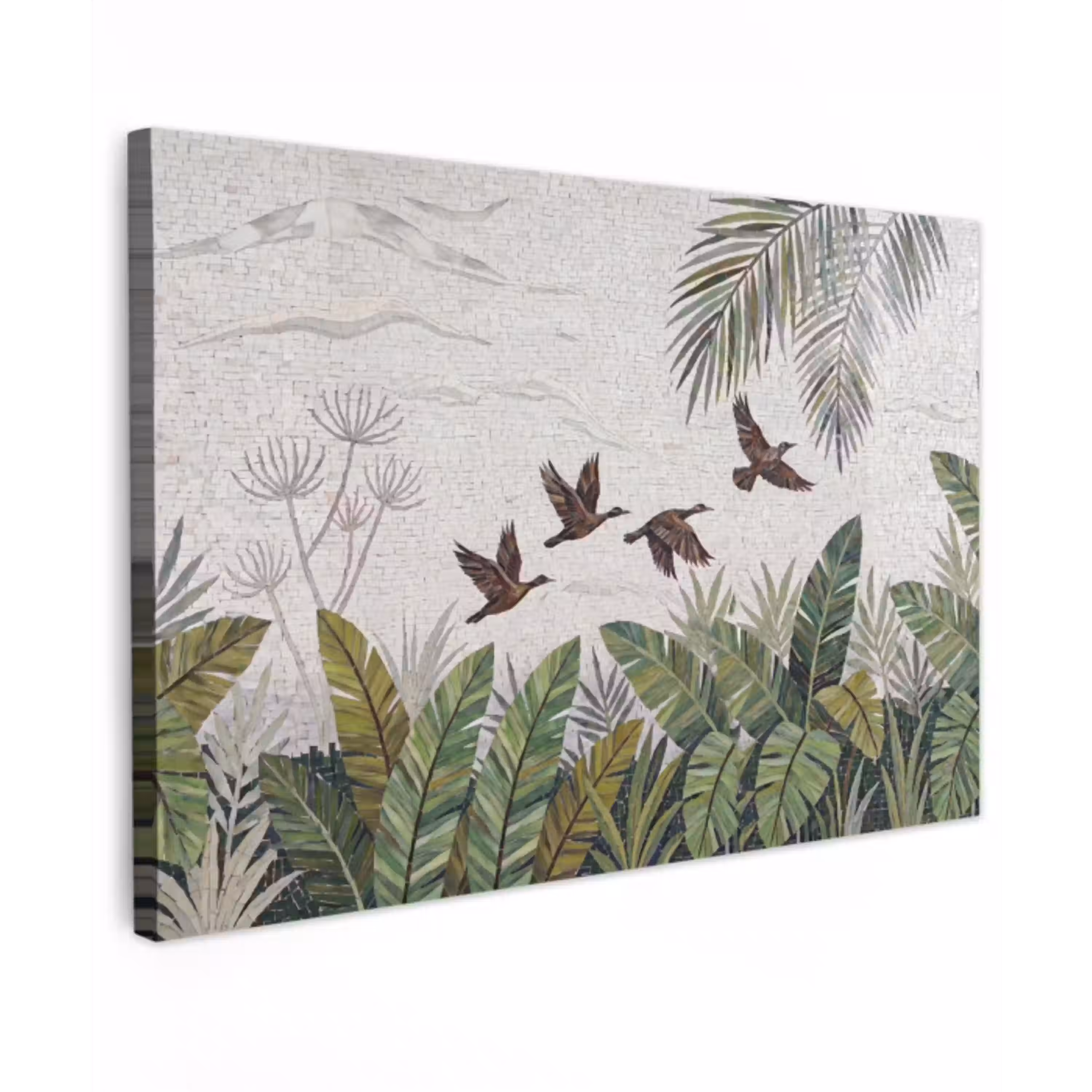 Vogel - Vliegend - Tropisch - Mozaïek - Groen Tuinposter op houten frame 2 cm dik klein -3d