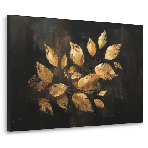 Gouden Bladeren op Donkere Achtergrond Textielframe zwart klein -3d