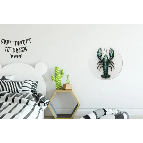 Kreeft - Glossier - Groen - Wit Wandcirkel aluminium klein -kinderkamer