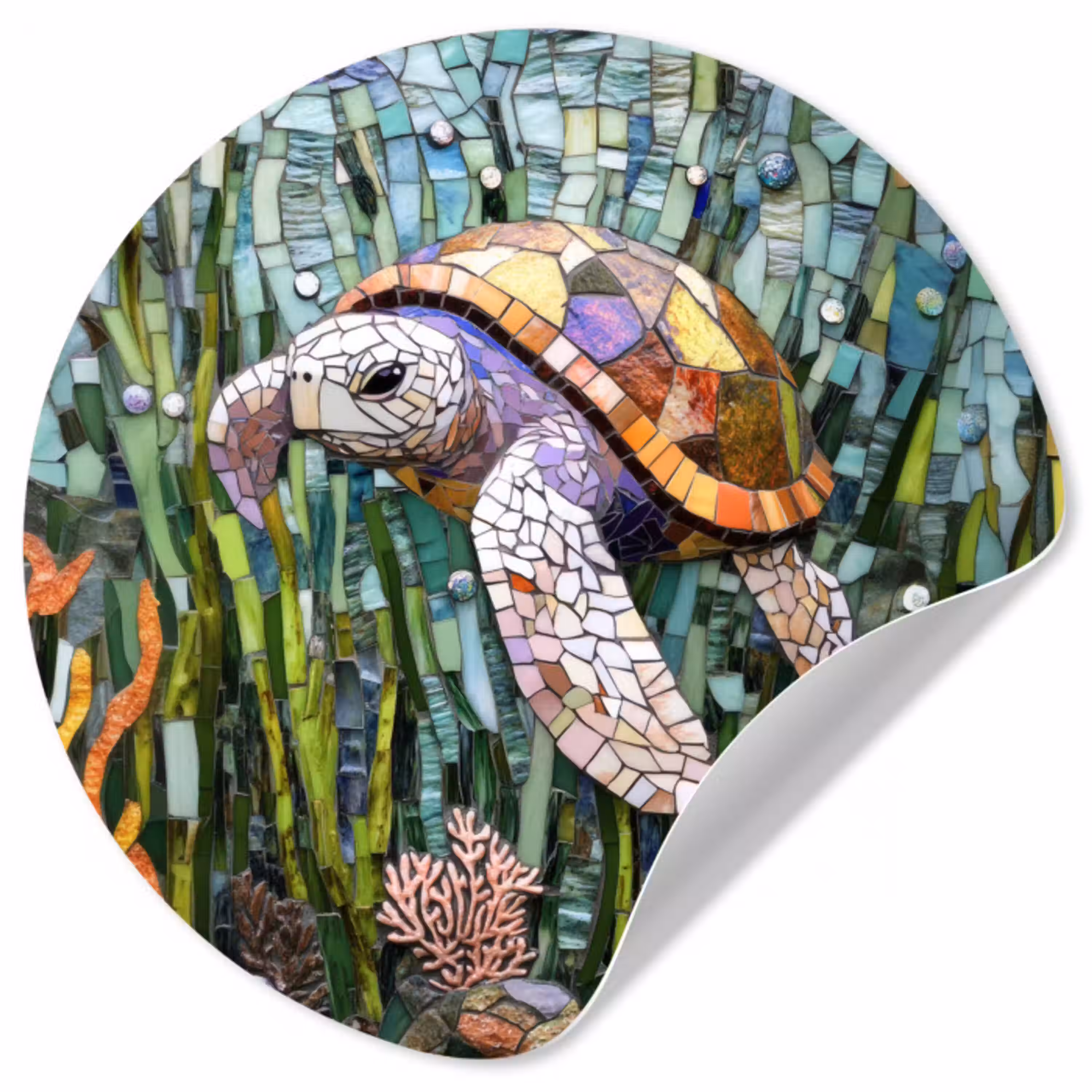 Schildpad - Zeewier - Mozaïek Wandcirkel behangsticker klein -3d