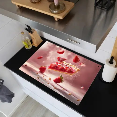 Aardbei - Taart- Eten - Roze Inductie beschemer met haakjes klein -sfeer1