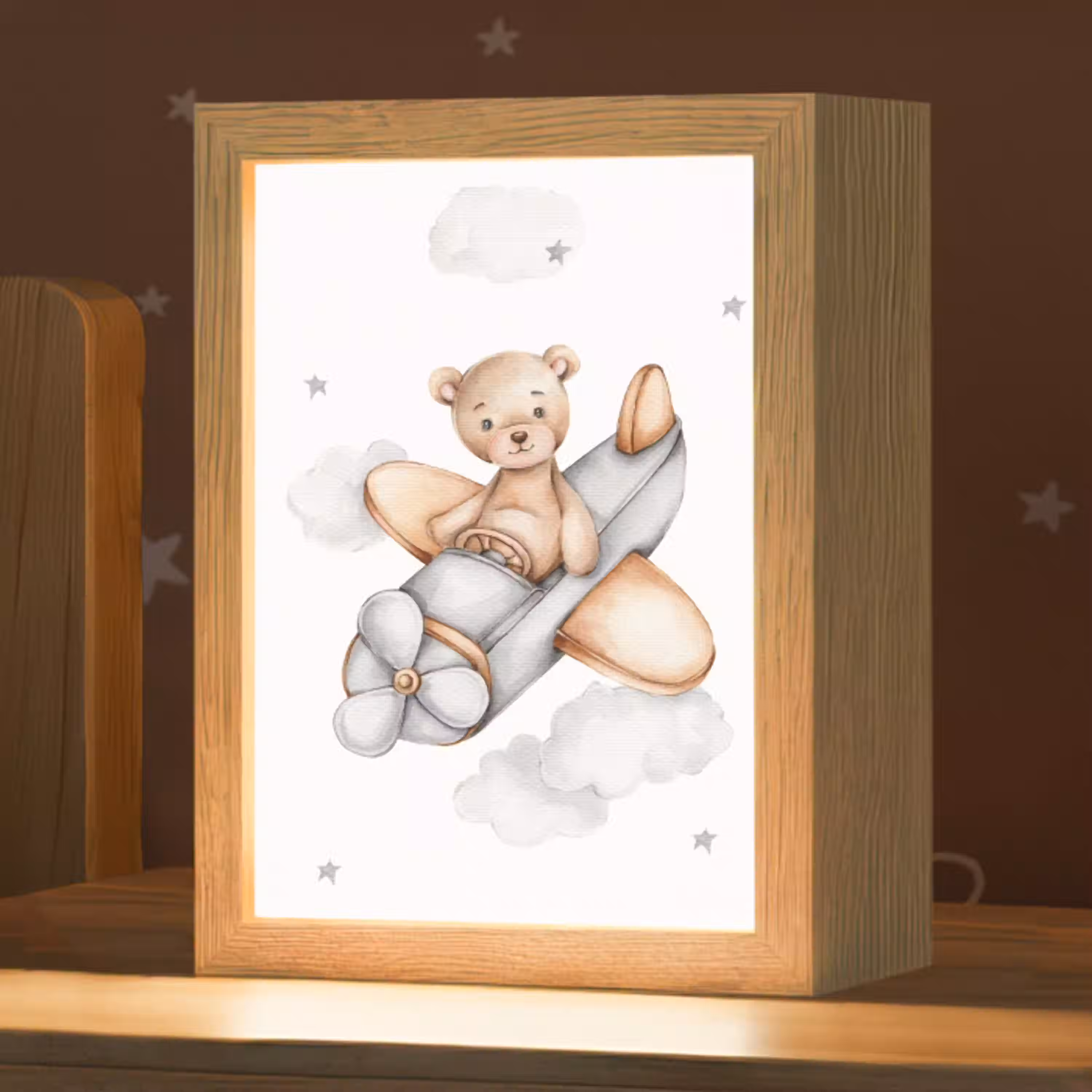 Beer - Vliegtuig - Sterren - Kinderen Light Box met kabel klein -zzz_3d_website