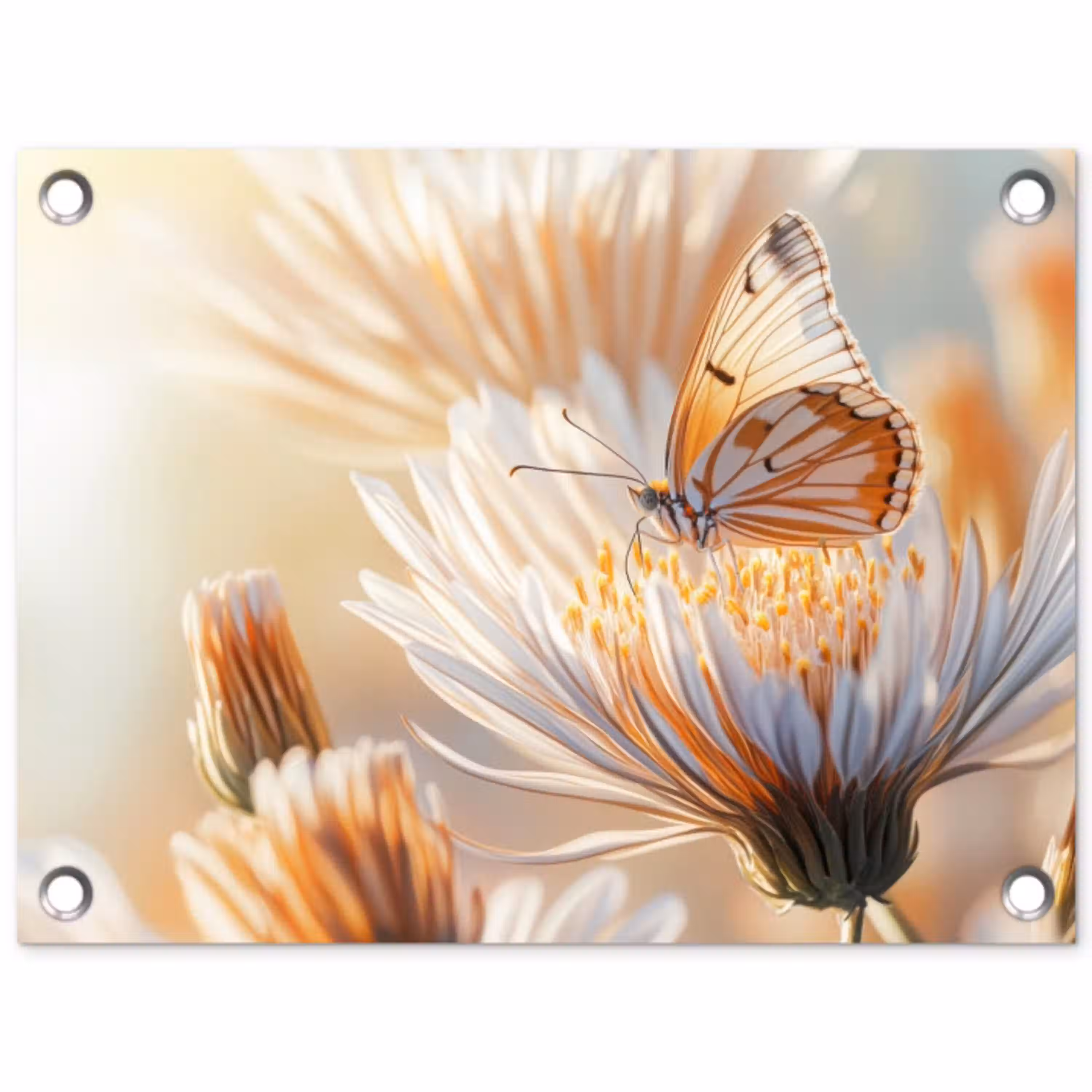 Vlinder - Bloem - Oranje tuinposter los doek klein -3d